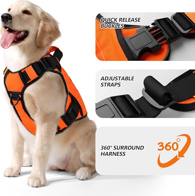 WINGOIN Orange Tactical Dog Harness for Small Dogs, Heavy Duty No Pull Harness with Handle, Adjustable Reflective Military K9 Pet Vest for French Bulldog, Pug, Walking, Training, Hunting (S)
