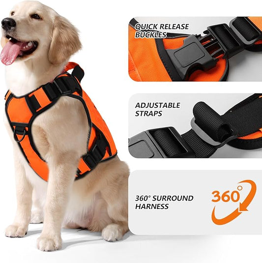 WINGOIN Orange Tactical Dog Harness for Small Dogs, Heavy Duty No Pull Harness with Handle, Adjustable Reflective Military K9 Pet Vest for French Bulldog, Pug, Walking, Training, Hunting (S)