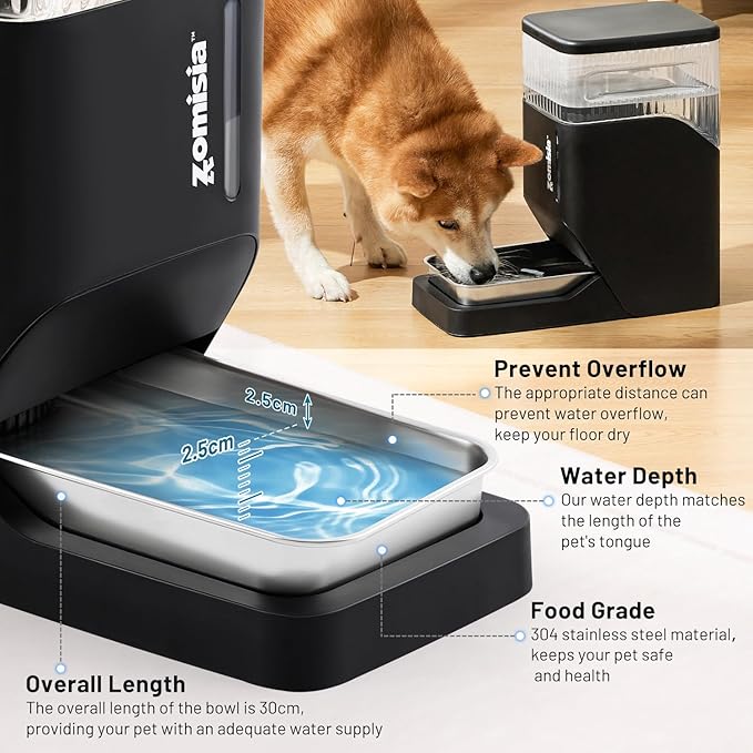 Automatic Cat and Dog Water Dispenser 6L with Stainless Steel Bowl, Gravity Water Bowl for Dogs Cats, 1.6 Gallon Pet Waterer 100% BPA Free, Black
