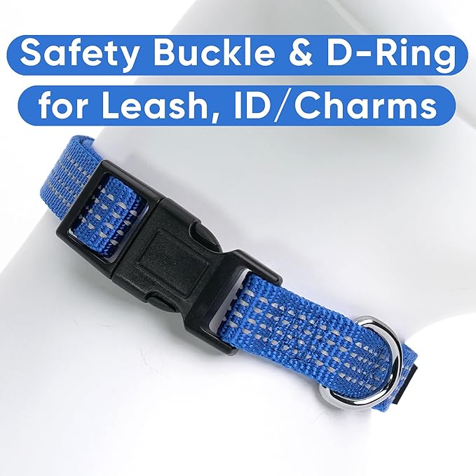 PAWTITAS Reflective Dog Collar Medium Blue 3/4 Inch