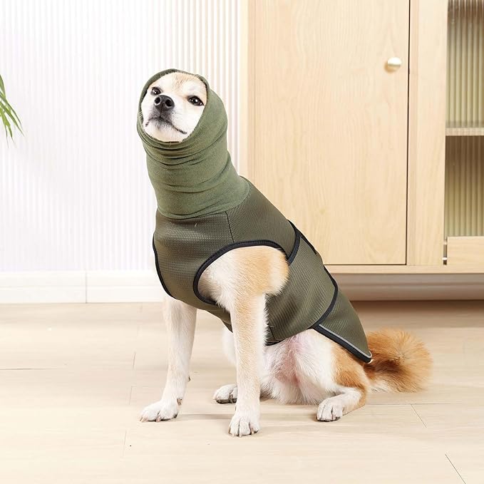 ROZKITCH Soft Dog Anxiety Jacket, Breathable Calming Vest for Storms, Fireworks & Separation, High Collar Design for Small to Large Dogs ArmyGreen XS