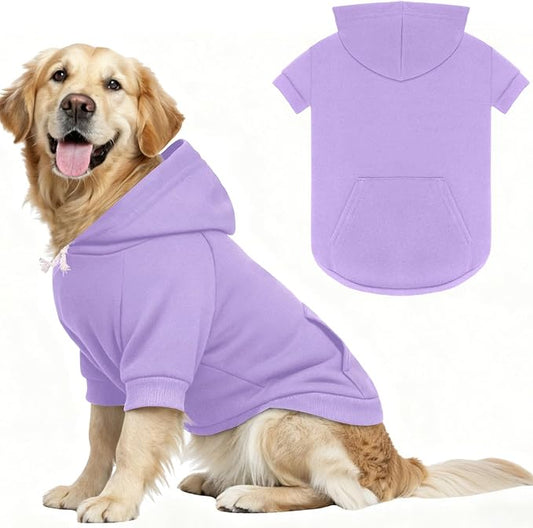 4XL Dog Sweaters for Large Dogs,Dog Hoodie,Cozy Fleece Interior Sweatshirt with Hood & Pocket,Leash Hole,Pet Clothes Sweater Hoodie for Large Dogs,Light Purple&4XL