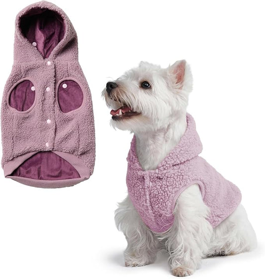 Spark Paws Fleece Dog Jacket, Hooded Sweater Vest, Warm Coat for Winter - Suitable for Small Medium Large XL XXL Breeds - Taupe - M