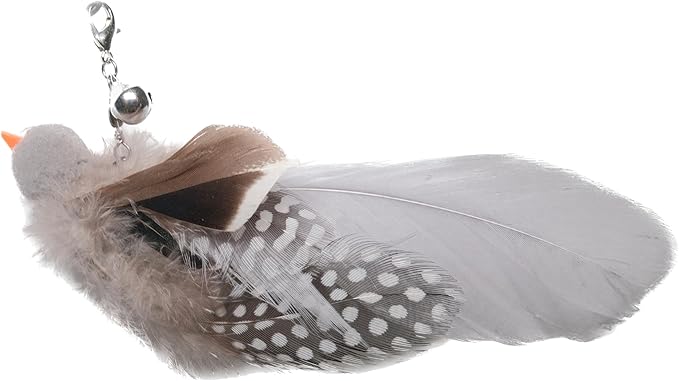 MikiLim Cat Feather Toy Refills for Cat Wand 5-Pack Undyed Natural Big Feather Cats Wand Attachment Replacement with Bell,Clasp 2PCS Extension String