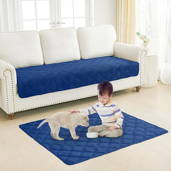 Smiry Waterproof Dog Bed Cover Blanket 82x120, Soft Reversible Pet Blanket, Washable Leakproof Cats Dogs Couch Cover for Sofa, Couch, Furniture, Lattice, Navy/Blue