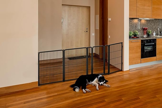 FXW Dog Gate Extra Wide Designed for Indoor Use, Adjustable Width Up to 111-inch Wide (32" H 4 Wire Panels for Small and Medium Dogs), Black