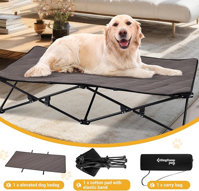 KingCamp Elevated Dog Bed for XL Dogs, Outdoor Raised Cooling Pet Cot Bed with Washable Breathable Mesh & No-Slip Feet Perfect for Camping, Backyard, Indoor Use (X-Large, Black)