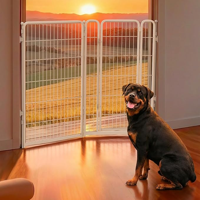 FXW Dog Gate Extra Wide Designed for Indoor Use, Adjustable Width Up to 55-inch Wide (45" H 2 Wire Panels for Large Dogs), White