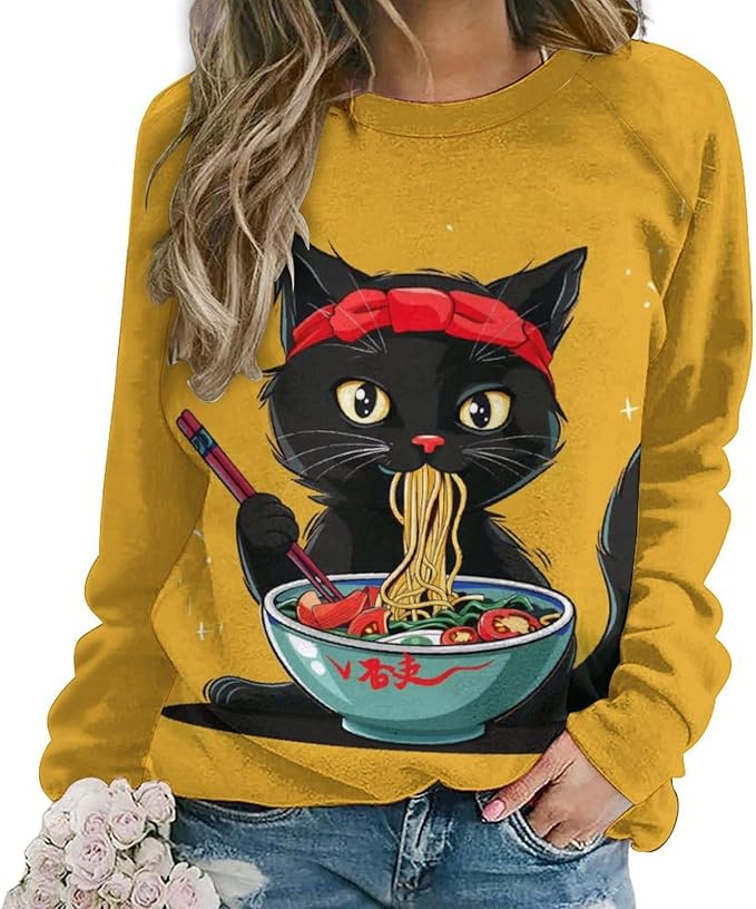 Womens Ugly Christmas Sweatshirt Funny Cat Dog Printed Xmas Pullover Shirts Crewneck Long Sleeve Graphic Hoodies