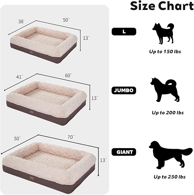 Memory Foam XL Dog Bed for XLarge Sized, Extra Large Orthopedic Dog Sofa with Sides and Waterproof Liner, Washable Bolster Pet Bed Couch with Removable Cover, 60x43x13 Inch, Khaki