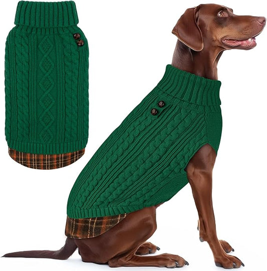 KYEESE Dog Sweater Warm Turtleneck Large Dogs Sweater with Gingham Patchwork Soft Pullover Dog Sweaters for Large Dogs Stretchy Knitwear Cat Clothes Comfy Pet Coat for Fall Winter Cold Weather