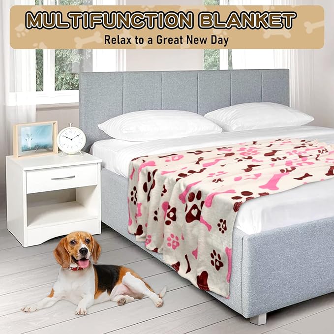 Rezutan Dog Blankets for Large Dogs, Medium Dog Blanket Soft Fluffy Premium Fleece Flannel Throw for Pet Puppy Cat Paw Blanket, Pink White, 50x60 inch
