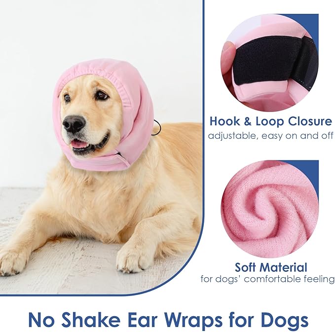 AOFITEE Dog Calming Hoodie - Anti-Slip Dog Ear Muffs Cover for Noise Anxiety, No Shake Ear Wrap for Dogs Hematoma, Adjustable Dogs Headband for Grooming, Fireworks, Thunderstorms, LightPink M