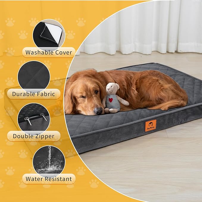 Orthopedic Dog Bed for XL Large Sized Dogs - Egg Crate Foam Pet Bed with Waterproof & Machine Washable & Non-Slip Bottom, Ideal Dog Beds for Crate and Indoor Use, 41x27 Inch, Light Grey
