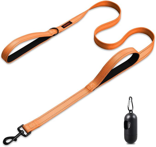 Dog Leash, Heavy Duty Dog Leash, Leashes for Large Breed Dogs ., Double Handle Dog Leash, Reflective Training Lead, Perfect for Medium to Large Dogs(5FT,Orange)