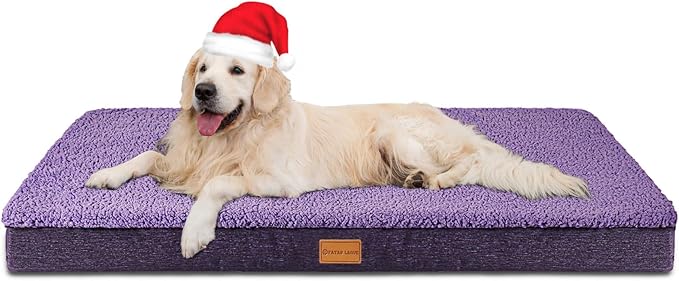 Patas Lague Orthopedic XL Dog Bed Large Sized Dog 48''X30'', Soft Waterproof Egg Crate Foam Large Pet Crate Beds Mat with Removable Washable Cover and Non-Slip Bottom, Purple