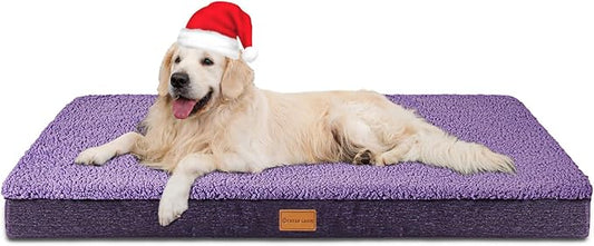 Patas Lague Orthopedic XL Dog Bed Large Sized Dog 48''X30'', Soft Waterproof Egg Crate Foam Large Pet Crate Beds Mat with Removable Washable Cover and Non-Slip Bottom, Purple