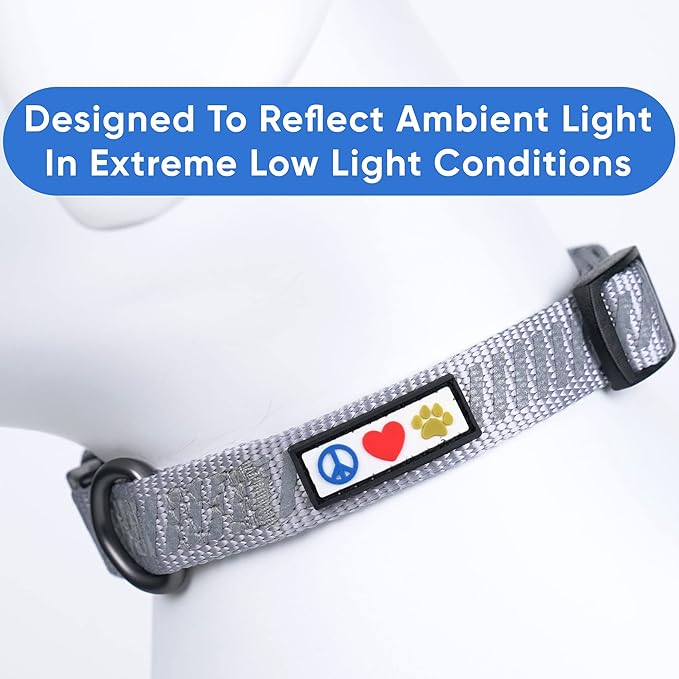 Pawtitas Reflective Dog Collar Reflective Thread Reflective Dog Collar Personalized Name Phone Number Adjustable Collar for Small Dogs Small Puppy Grey Dog Collar Extra Small Breeds