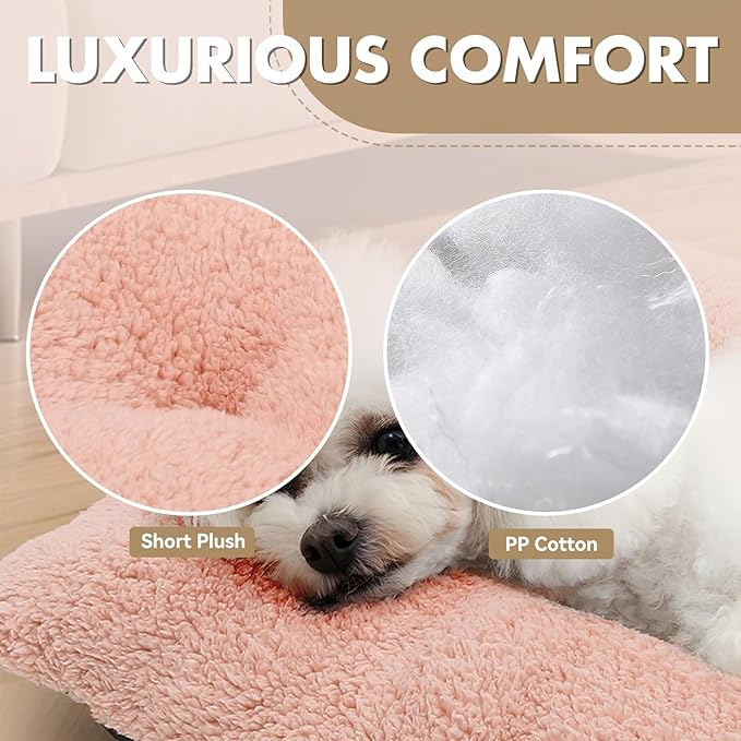 Athena Collection Dog Bed Large Size Dog, 39 Inches Washable Dog Crate Bed for Large Dogs Cats Pets, Faux Fir Calming Crate Pad Warming Cozy Soft, Pink