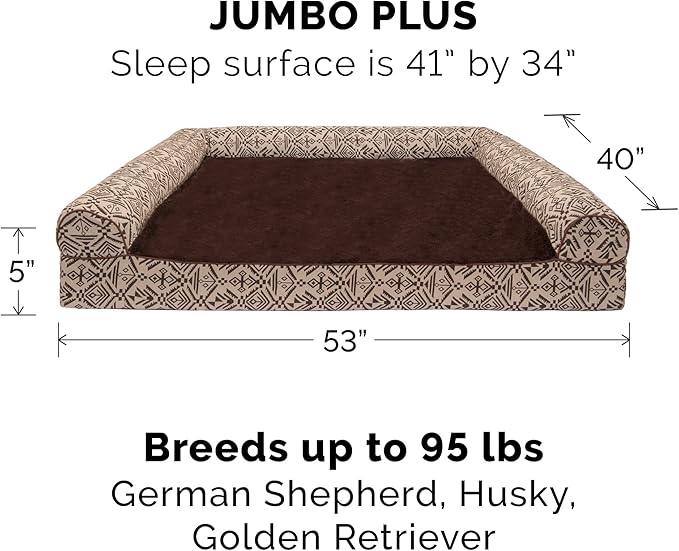 Furhaven Replacement Dog Bed Cover Plush & Southwest Kilim Décor Sofa-Style, Machine Washable - Desert Brown, Jumbo Plus (XX-Large)