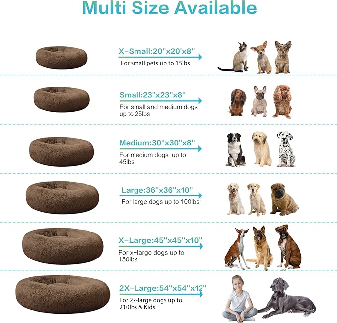 SAVFOX Plush Calming Dog Beds, Donut Dog Bed for Small Dogs, Medium, Large, X-Large & XX-Large, Comfy Cuddler Dog Bed and Cat Bed in Faux Fur, Washable Dog Bed, Multiple Sizes S-XXL