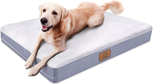 Orthopedic Dog Bed for Extra Large Dogs, Waterproof Deluxe Plush Dog Crate Bed with Removable Washable Cover & Anti-Slip Bottom, Egg Crate Foam Pet Bed Mat, 41 x 27 Inches, Silver Grey