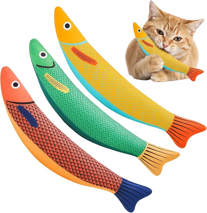 3 Pack Catnip Toys, Cat Toys Interactive, Interactive Cat Toys for Indoor Cats, Saury Fish Kitten Toys Suitable for Playtime and Hunting Instinct Stimulation