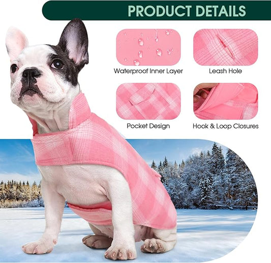 Kuoser Dog Winter Coat, Reversible Dog Jacket, Warm Doggie Coat British Style Puppy Cold Weather Coats, Windproof Pet Clothes for Extra Large Dogs Pink XXXL