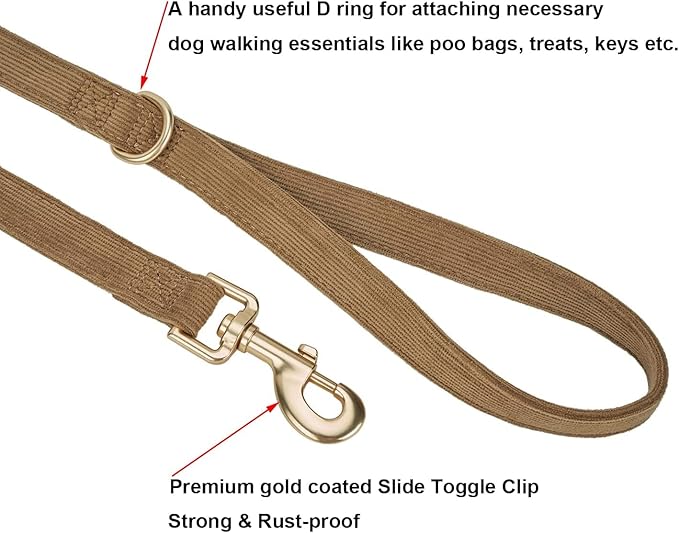 Soft Corduroy Dog Collar and Leash Set Adjustable Durable Dog Collars with Metal Buckle and Lead for Medium Dogs,Brown