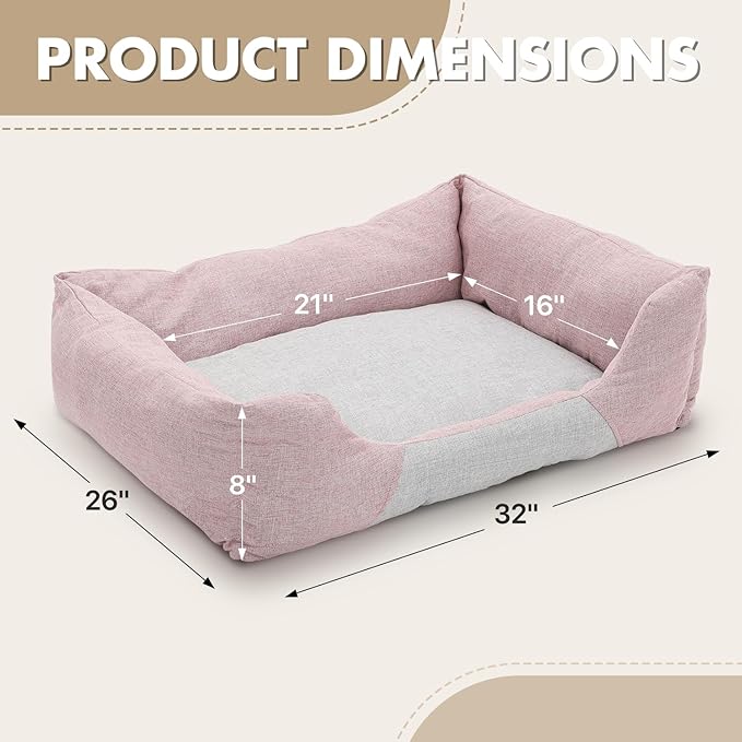 Athena Collection Dog Bed Large Size Dog, 32 Inches Washable Dog Bed for Large Cats Pets, Cozy Soft Warming Fabric with Nonskid Bottom, Pink