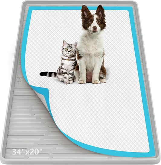 Bartuke Pee Pad Holder for Dogs, 34" x 20" Large Silicone Pee Tray Mat High Edge, Leak-Proof, No Spill Pet Pad Holder for Puppy, Cat, Rabbit, Training Pads for Floor Protection, No Pee Pads