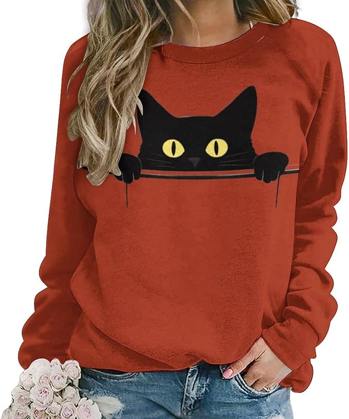 Womens Ugly Christmas Sweatshirt Funny Cat Dog Printed Xmas Pullover Shirts Crewneck Long Sleeve Graphic Hoodies