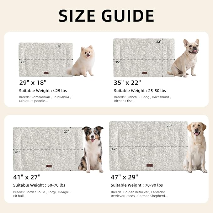 Fluffy Reversible Dog Bed Mat - Ultra Soft & Machine Washable Dog Crate Pad fit for Metal Kennel, Cozy Sleeping Mat, 47" x 29", Beige