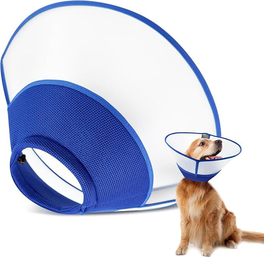 Soft Dog Cone Collar for Dogs to Stop Licking,Breathable Pet Recovery Collar with Enhanced Support Design, Adjustable Dog Cone Collar for Large & Medium Dogs (Blue, XXL（Depth：10.4 Neck：17.32-20.08”）)