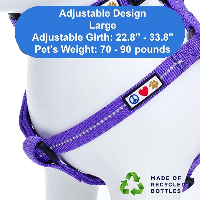 Pawtitas Recycled Reflective Step-in Dog Harness – Adjustable No-Pull Vest for Puppies to Seniors, Safe & Comfortable L Purple