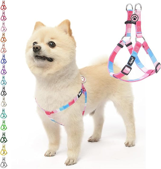 PUPTECK No Pull Dog Harness Soft Adjustable Basic Nylon Step in Puppy Vest Outdoor Walking with ID Tag, Striped Pink, M