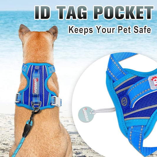 BARKBAY No Pull Dog Harness Large Reflective Dog Harness with Front Clip and Easy Control Handle for Walking Training Running with ID tag Pocket(Sapphire Blue & Blue,S)