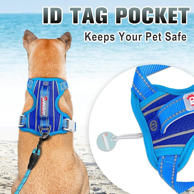 BARKBAY No Pull Dog Harness Large Reflective Dog Harness with Front Clip and Easy Control Handle for Walking Training Running with ID tag Pocket(Sapphire Blue & Blue,XS)