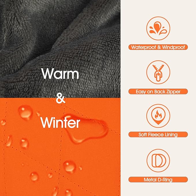 Dog Coat with Harness Built in -Orange,XS- Fleece Lined Dog Snow Jacket Snowsuit，Adjustable Reflective Winter Warm Cold Weather Coat