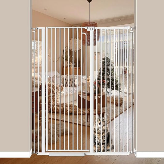 57.09" Extra Tall Cat Gate for Doorways, 43.31'' - 48.03'' Wide High Pressure Mounted Dog Gate, Tall Pet Gates for Doorways No Drilling, Auto Close Safety Baby Gates for Dogs Cats(White)