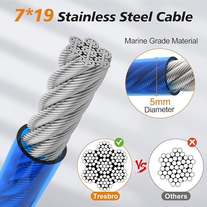 Tresbro 100FT Dog Tie Out Cable with Spring, Shock Absorbing Tether Chains for Outside Aavilable in 10/15/20/25/30/40/50/70/100/120 FT, Heavy Duty Leads for Yard for Medium & Large Dogs Up to 500 LBS