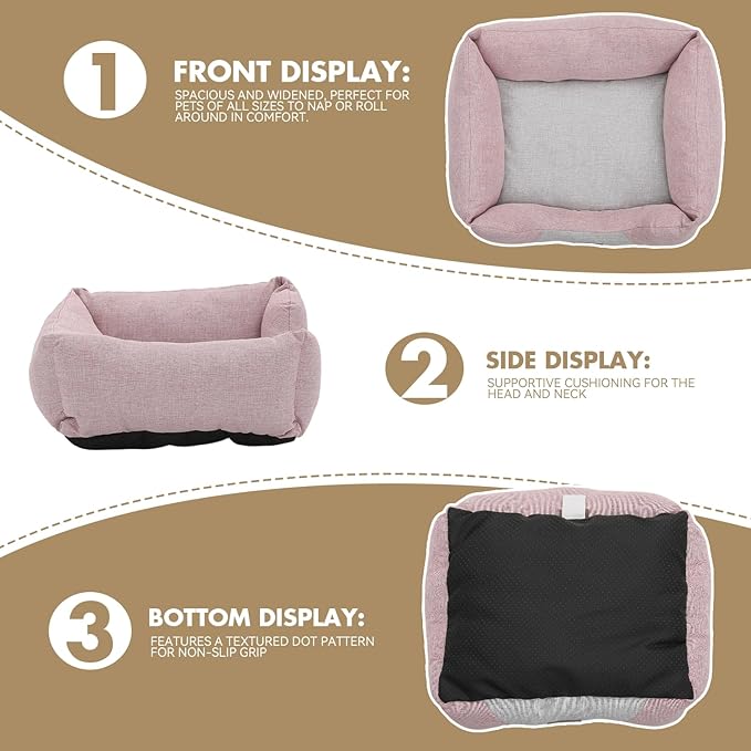 Athena Collection Small Dog Bed, 20 Inches Washable Dog Bed for Small Dogs Puppy Cats Pets, Cozy Soft Warming Fabric with Nonskid Bottom, Pink