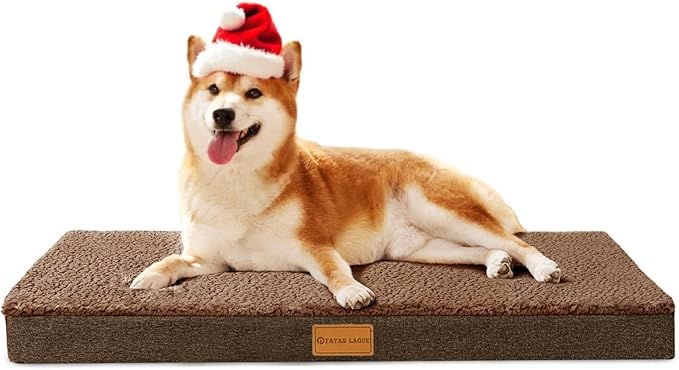 Patas Lague Orthopedic Dog Bed Large Sized Dog 36''X24'',Soft Waterproof Egg Crate Foam Medium Pet Crate Beds Mat with Removable Washable Cover and Non-Slip Bottom, Brown
