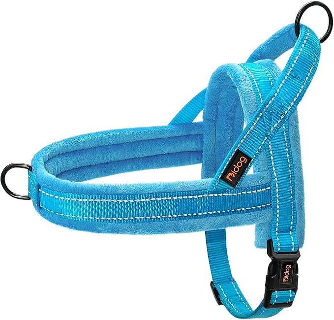 Didog Soft Flannel Padded Dog Vest Harness, No Pull/Quick Fit Reflective Dog Strap Harness, Easy for Training Walking (S:Chest 18-22", Blue)