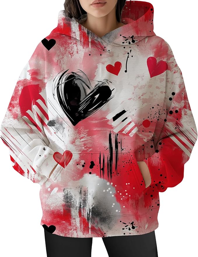 Womens Cat Print Hoodies Trendy Funny Cat Graphic Long Sleeve Sweatshirt Y2k Streetwear Hooded Pullover Tops