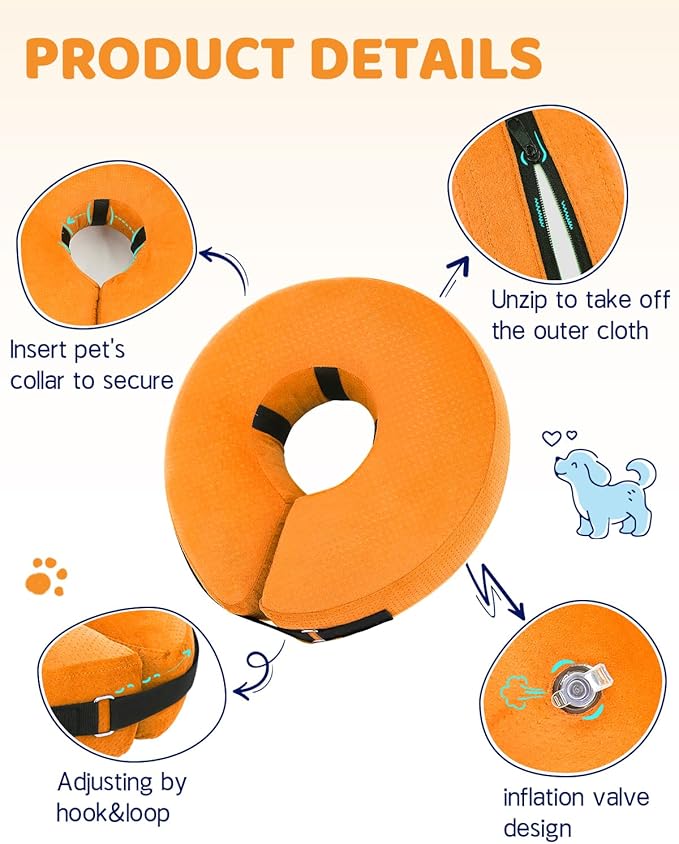Supet Inflatable Cone Collar Alternative, Dog Donut Collar Recovery ECollar to Stop Licking, Soft Cone for Small to Large Dogs
