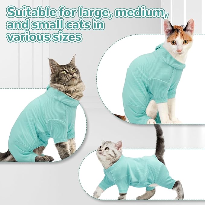 Sticky Hair Cat Clothes, Breathable & Lightweight, Reduces Shedding Fur Pajamas, Full Body Long Sleeve Surgical Bodysuit, Stop Licking & Shedding Blue S