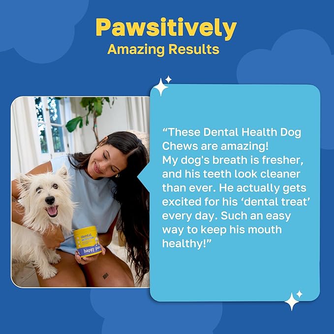 Happy Paws Dental Soft Chew, Dog Breath Freshener & Teeth Cleaning Treats, Oral Care Support for All Breeds, Sizes & Ages, Natural Spearmint Flavor, Organic & Non GMO (100 Chews)