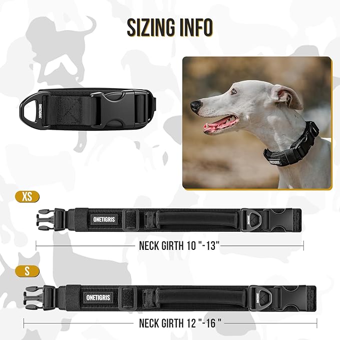 OneTigris Dog Collar for Small Dogs, Soft Padded and Adjustable, Wide Heavy Duty Pet Collars with Durable UTX Buckle for Walking(Black, S)