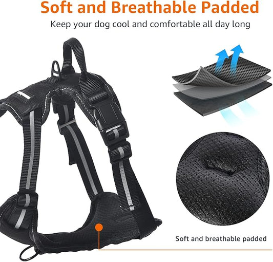 Amazon Basics No-Pull Dog Harness, Adjustable Soft Padded Vest with Reflective Stripes, Large, Black